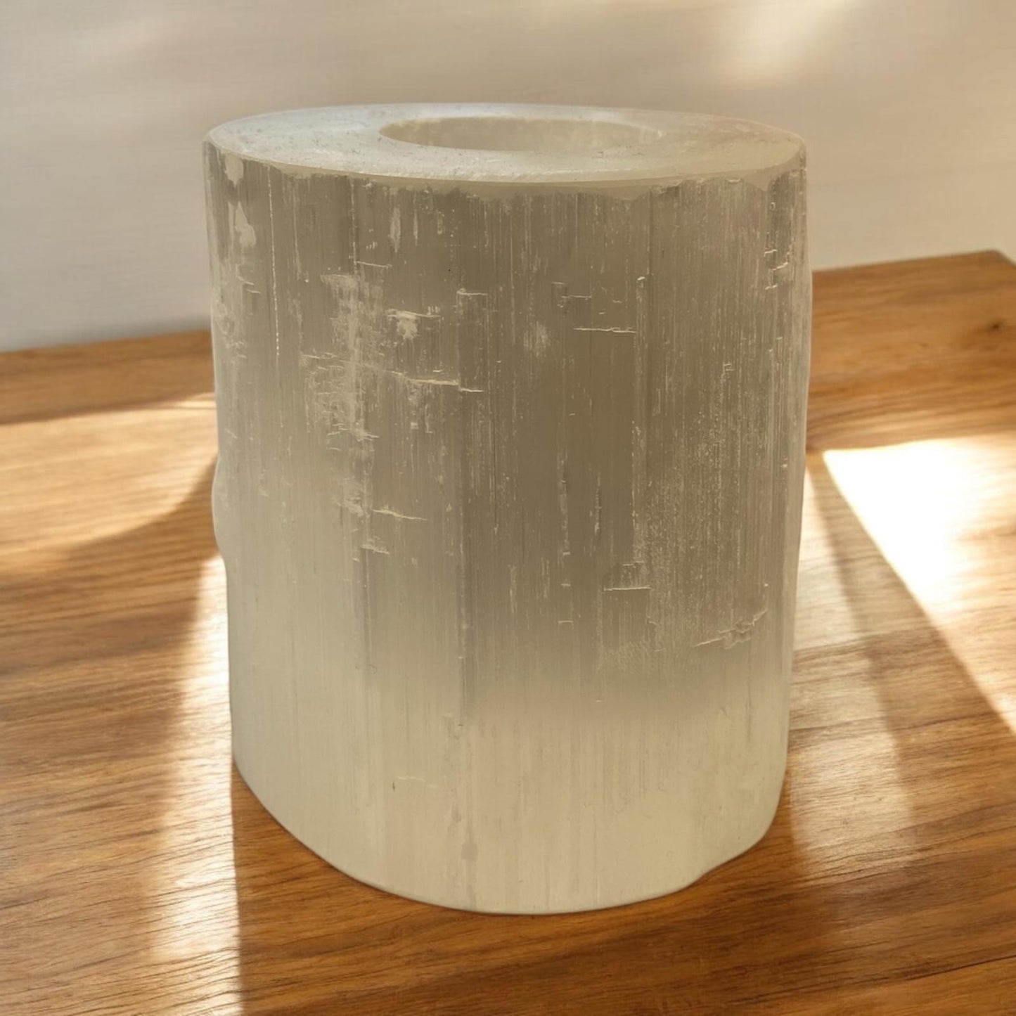 Selenit Teelichthalter Zylinder