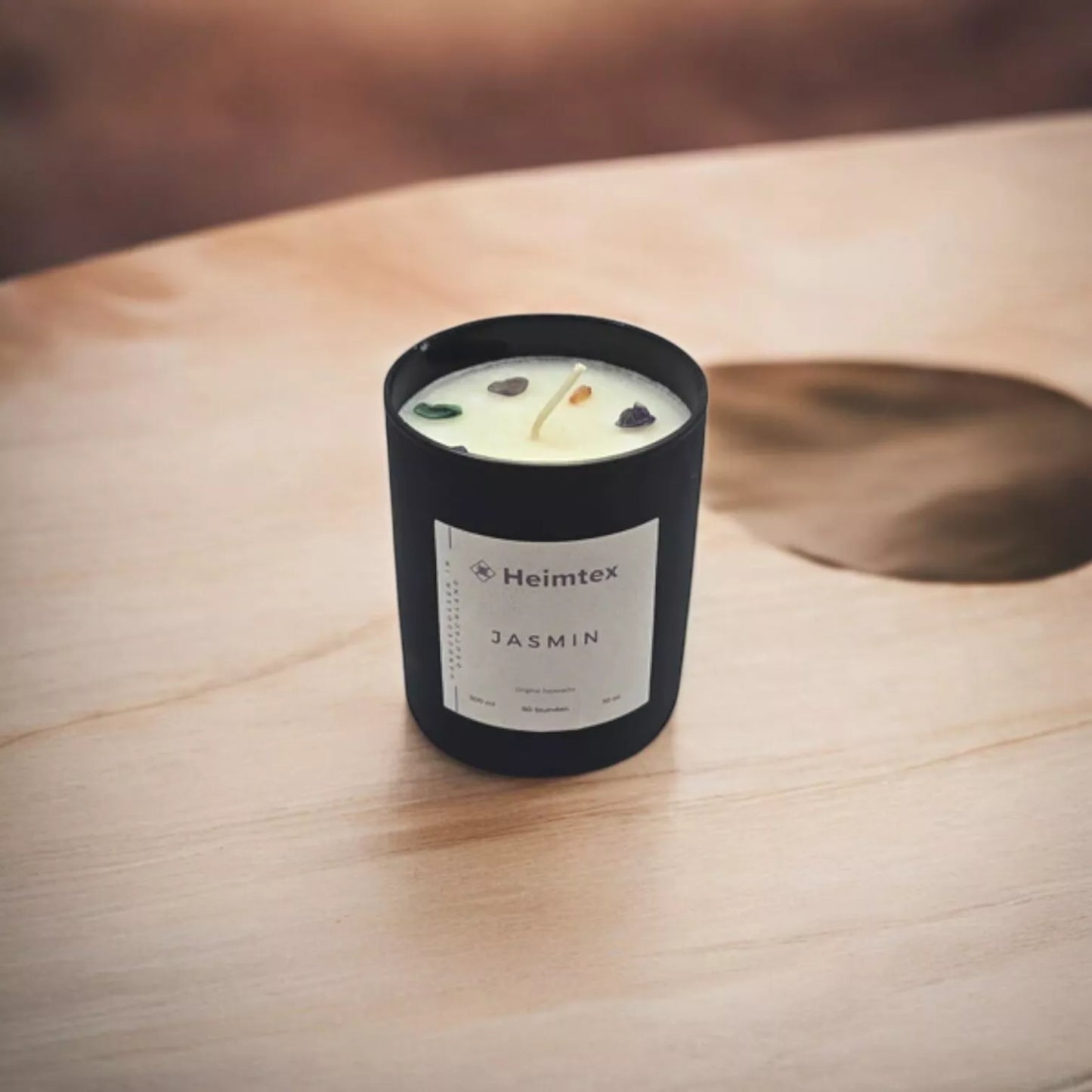 Handgefertigte Chakra-Kerze 300ml –80h Brenndauer, mit Chakra-Steinen